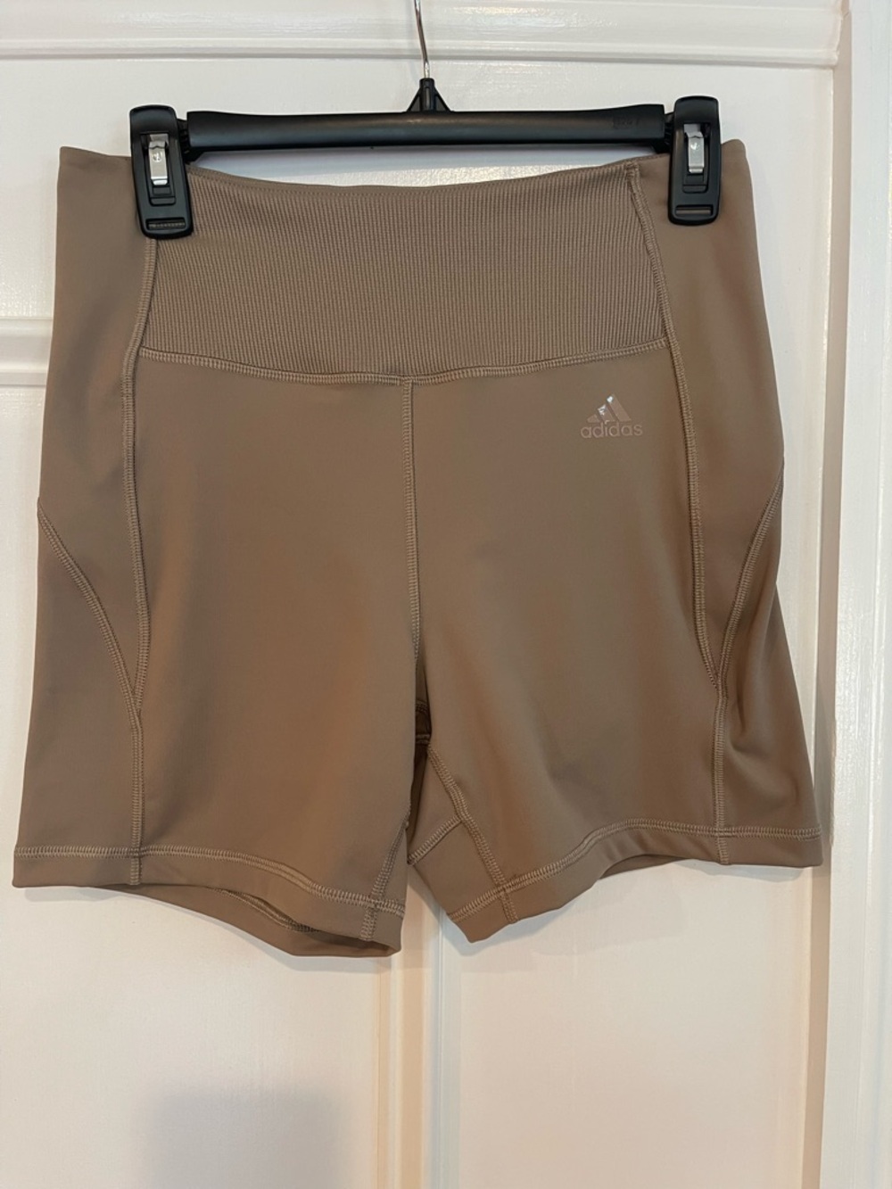 adidas Women’s High-Rise Bike Shorts in Taupe